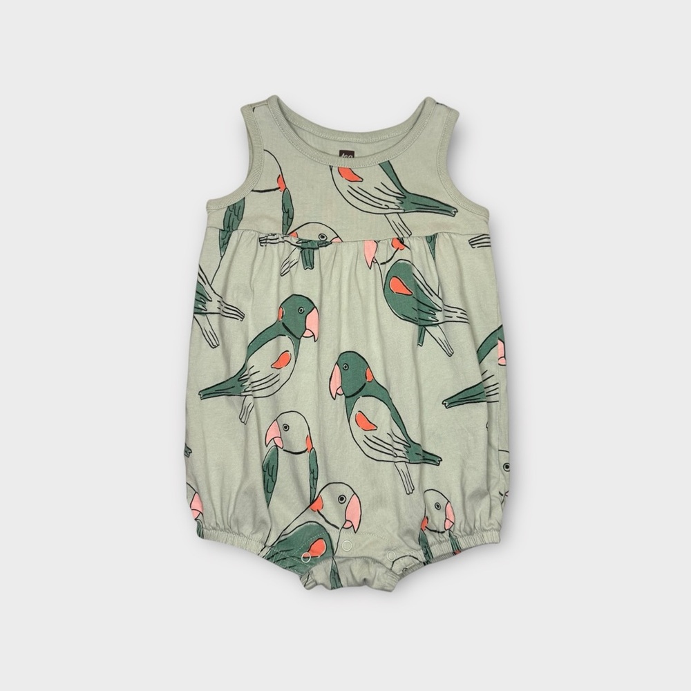 Tea Collection Parrot Pattern Green Bubble Romper
